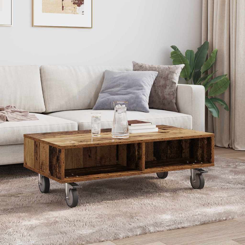 vidaXL Κομοδίνο με τροχούς Παλιό ξύλο 90 x 50 x 30 cm