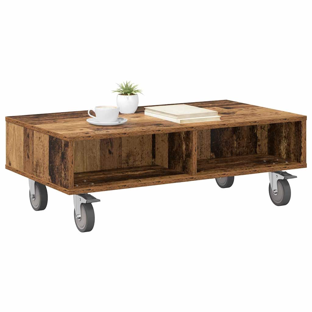 vidaXL Κομοδίνο με τροχούς Παλιό ξύλο 90 x 50 x 30 cm