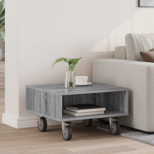 vidaXL Κομοδίνο με τροχούς Γκρίζο Σονομα 50,5 x 50 x 30 εκ