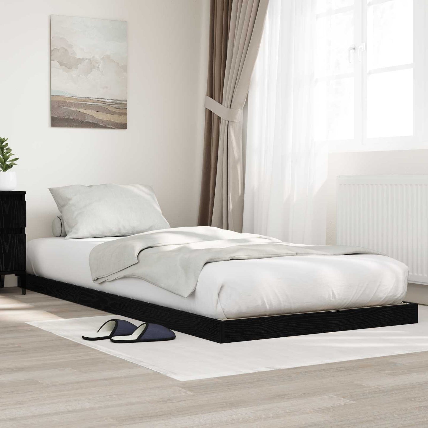 vidaXL Κρεβάτι δαπέδου Μαύρη Οξυά 75 x 190 cm Επεξεργασμένο ξύλο