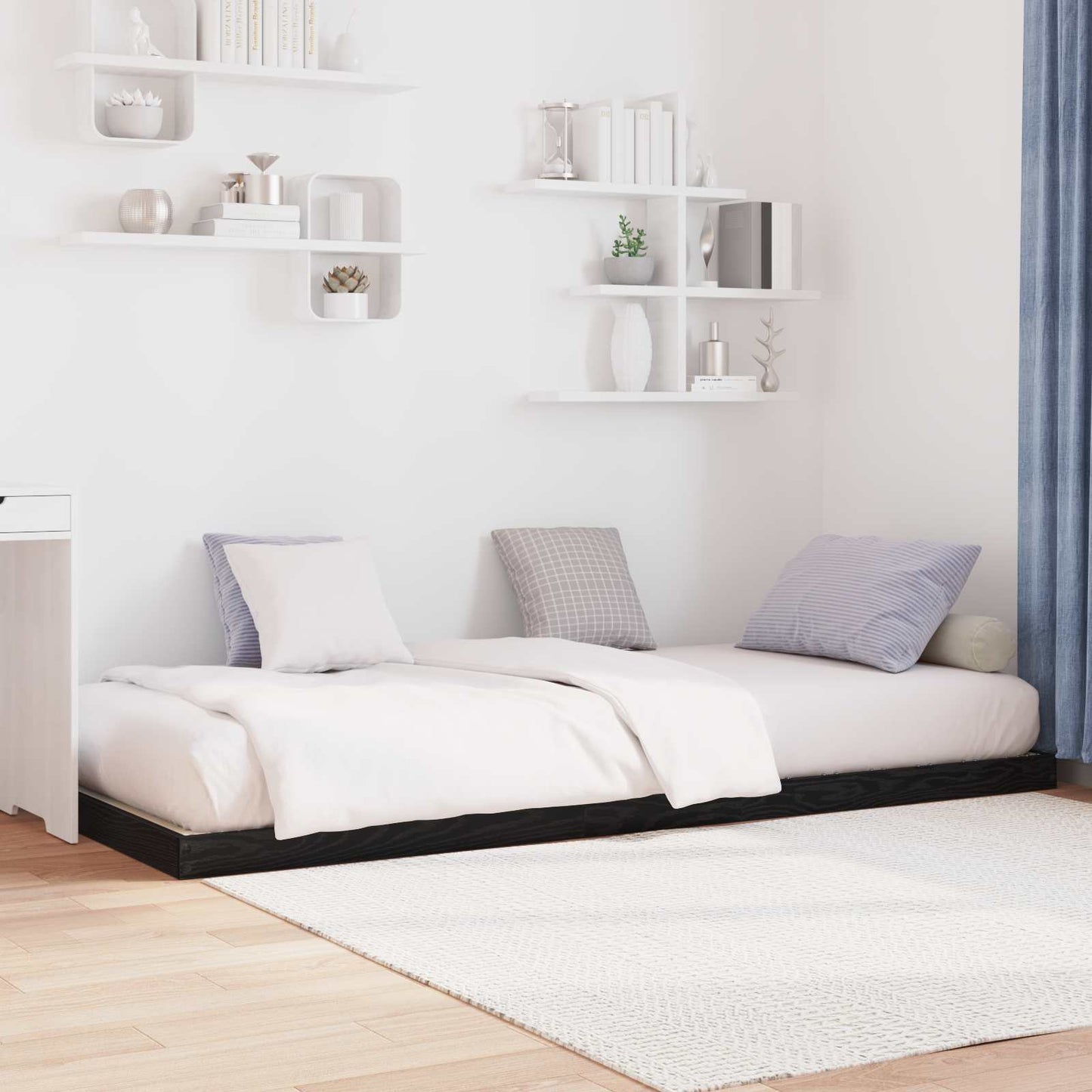 vidaXL Κρεβάτι δαπέδου Μαύρη Οξυά 75 x 190 cm Επεξεργασμένο ξύλο