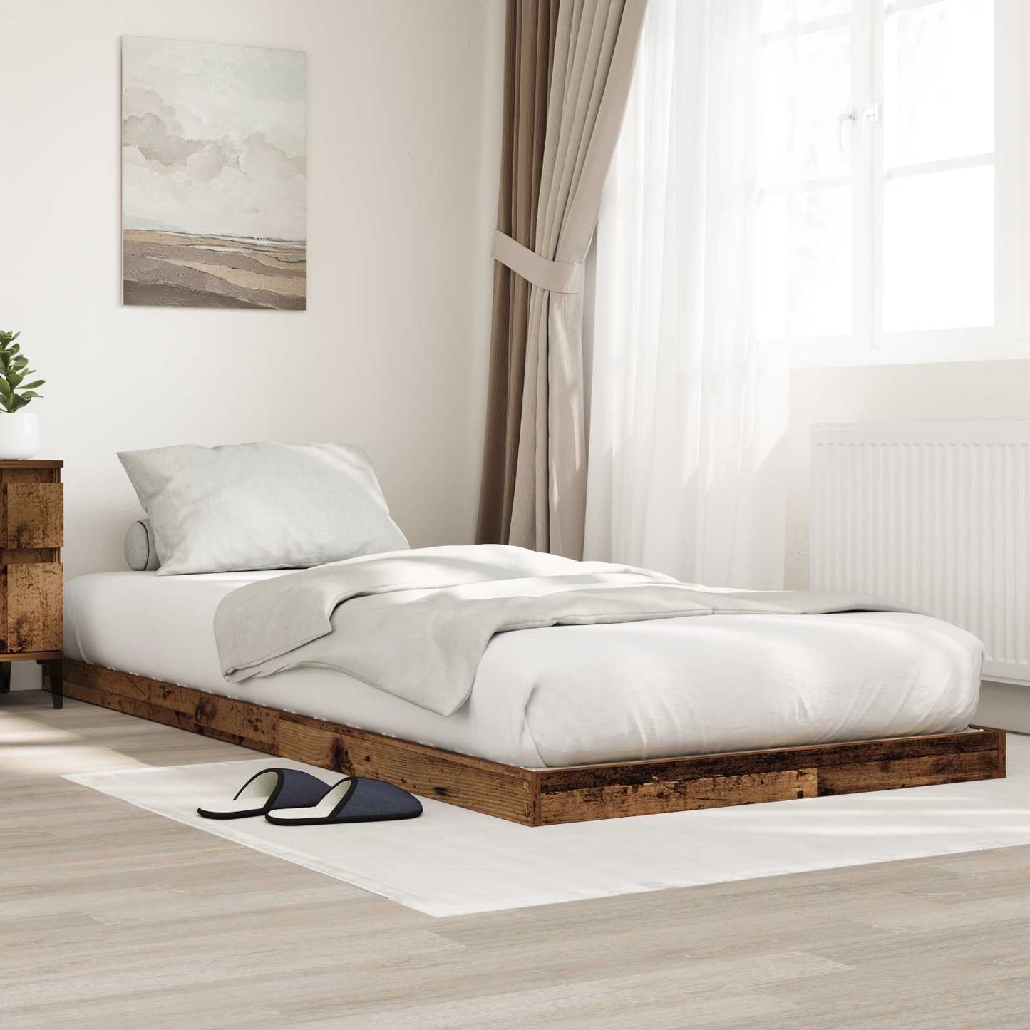 vidaXL Κρεβάτι δαπέδου Παλιό ξύλο 75 x 190 cm Επεξεργασμένο ξύλο