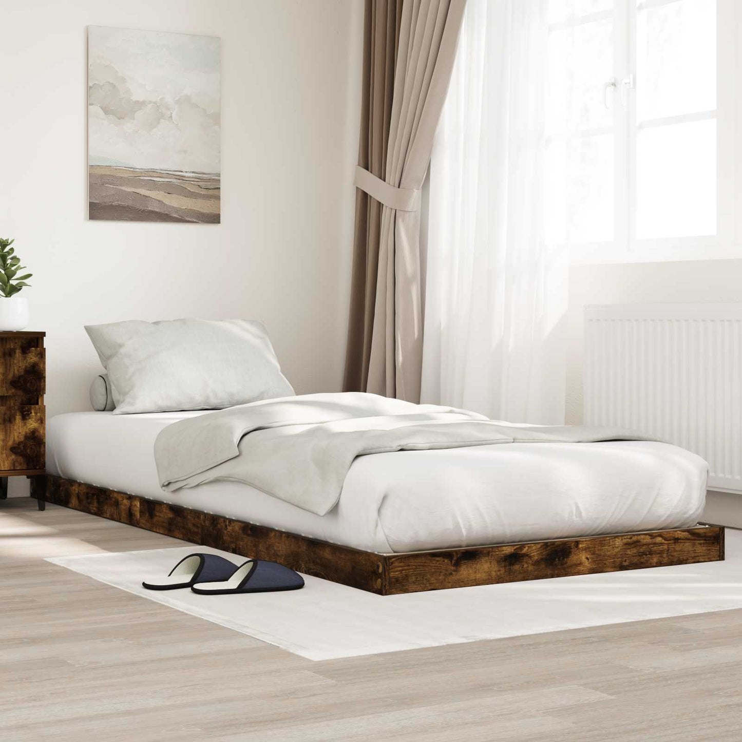 vidaXL Κρεβάτι δαπέδου Καπνιστό Δρύς 80 x 200 cm Επεξεργασμένο ξύλο