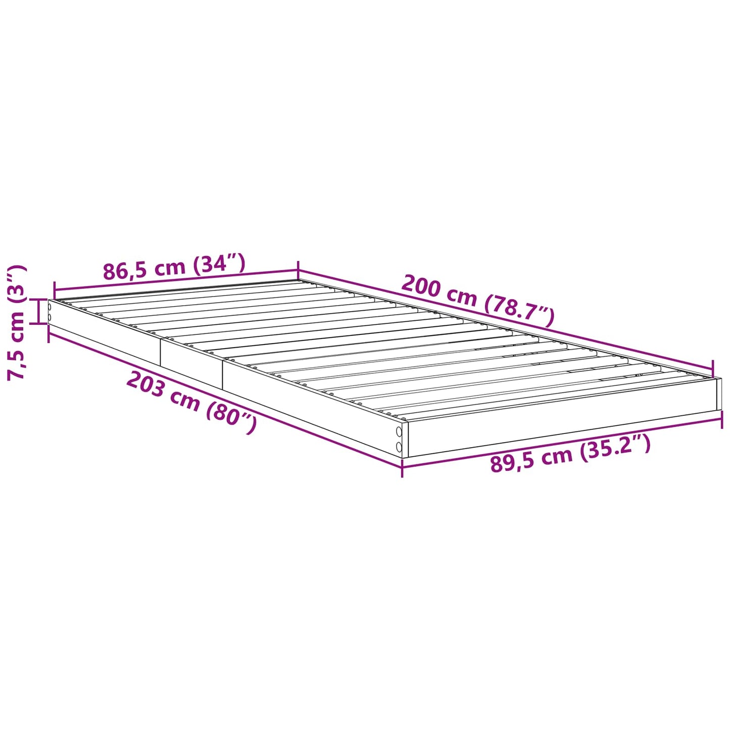 vidaXL Κρεβάτι δαπέδου Δρύς Sonoma 90 x 200 cm Επεξεργασμένο Ξύλο