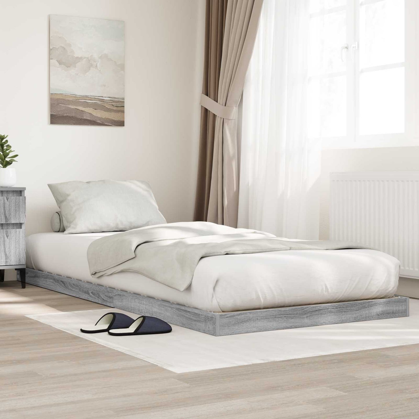 vidaXL Κρεβάτι δαπέδου Γκρίζο Σονομα 90 x 200 cm Επεξεργασμένο ξύλο