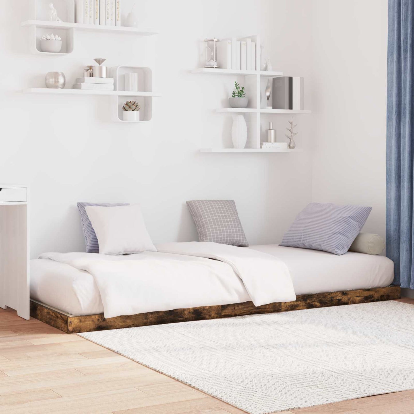 vidaXL Κρεβάτι δαπέδου Καπνιστό Δρύς 100 x 200 cm Επεξεργασμένο ξύλο