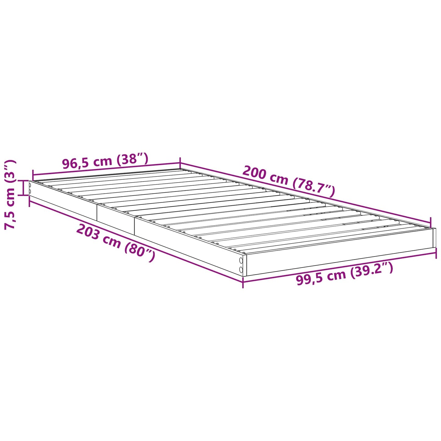vidaXL Κρεβάτι δαπέδου Γκρίζο Σονομα 100 x 200 cm Επεξεργασμένο ξύλο