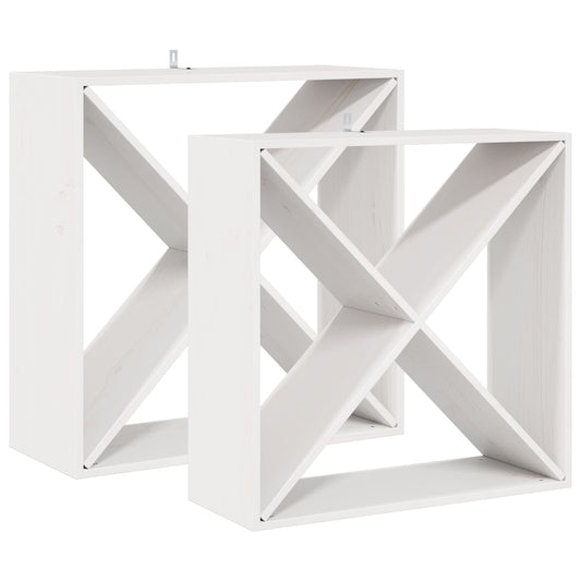 vidaXL Ράφι Κρασιού 2 pcs Λευκό 62 x 25 x 62 cm Στερεά ξυλεία πεύκου