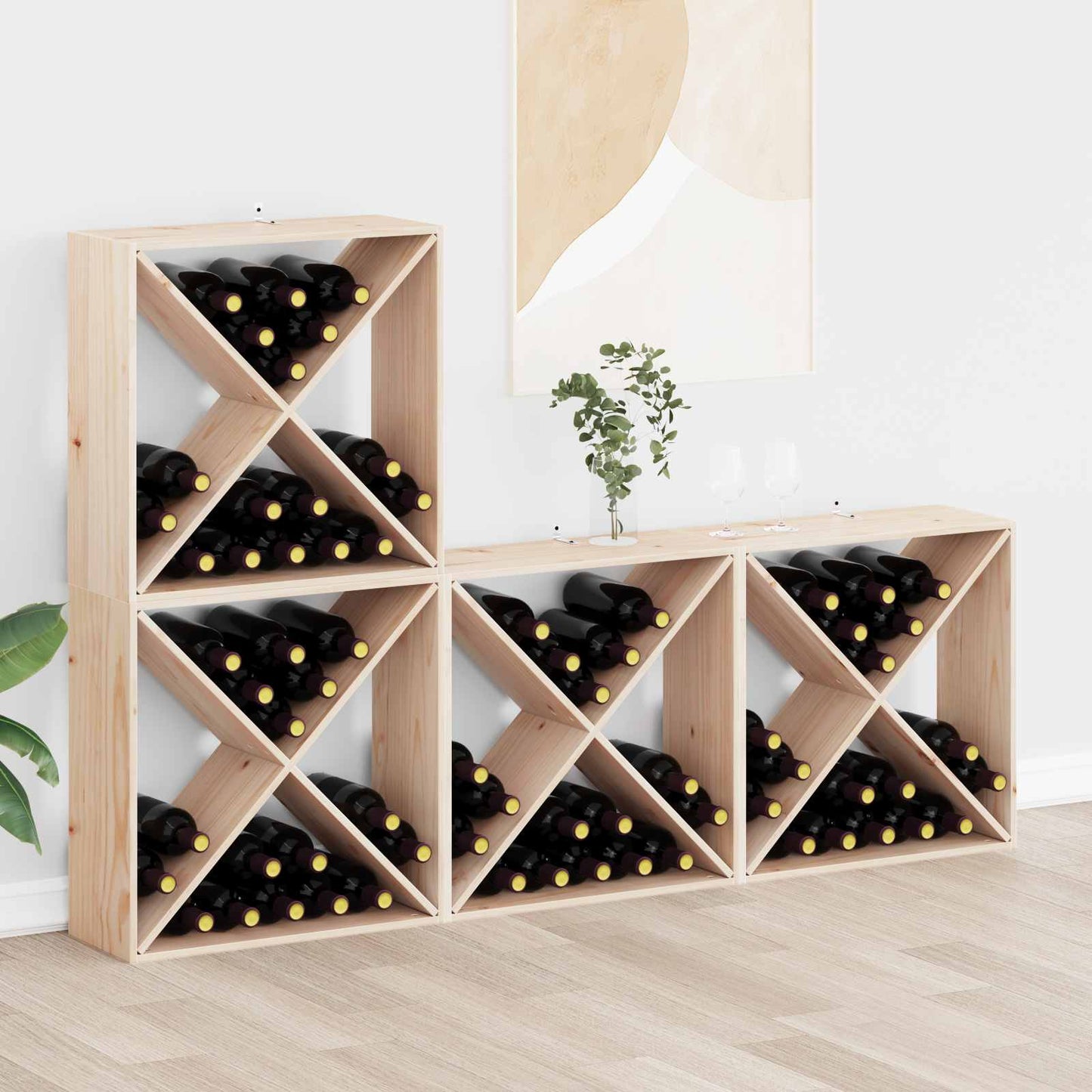 vidaXL Ράφι Κρασιού 4 pcs Φυσικό 62 x 25 x 62 cm Στερεά ξυλεία πεύκου