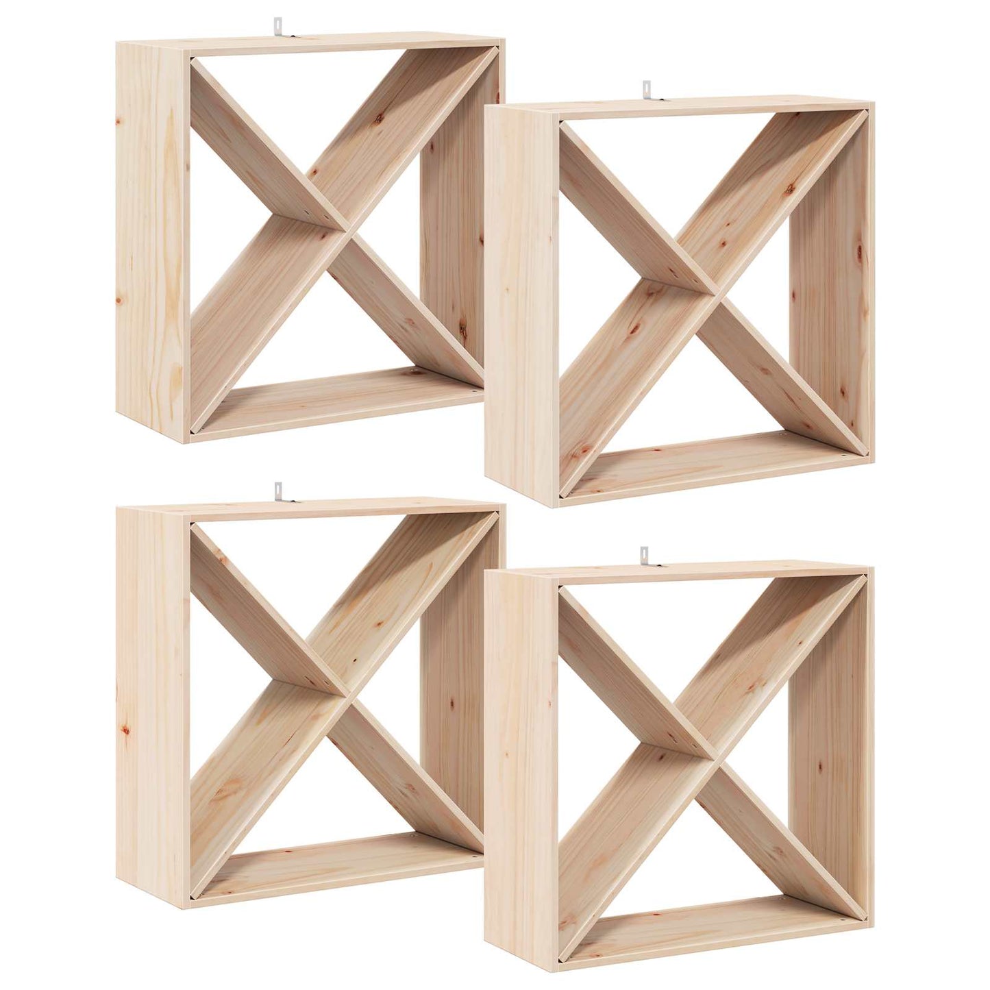 vidaXL Ράφι Κρασιού 4 pcs Φυσικό 62 x 25 x 62 cm Στερεά ξυλεία πεύκου