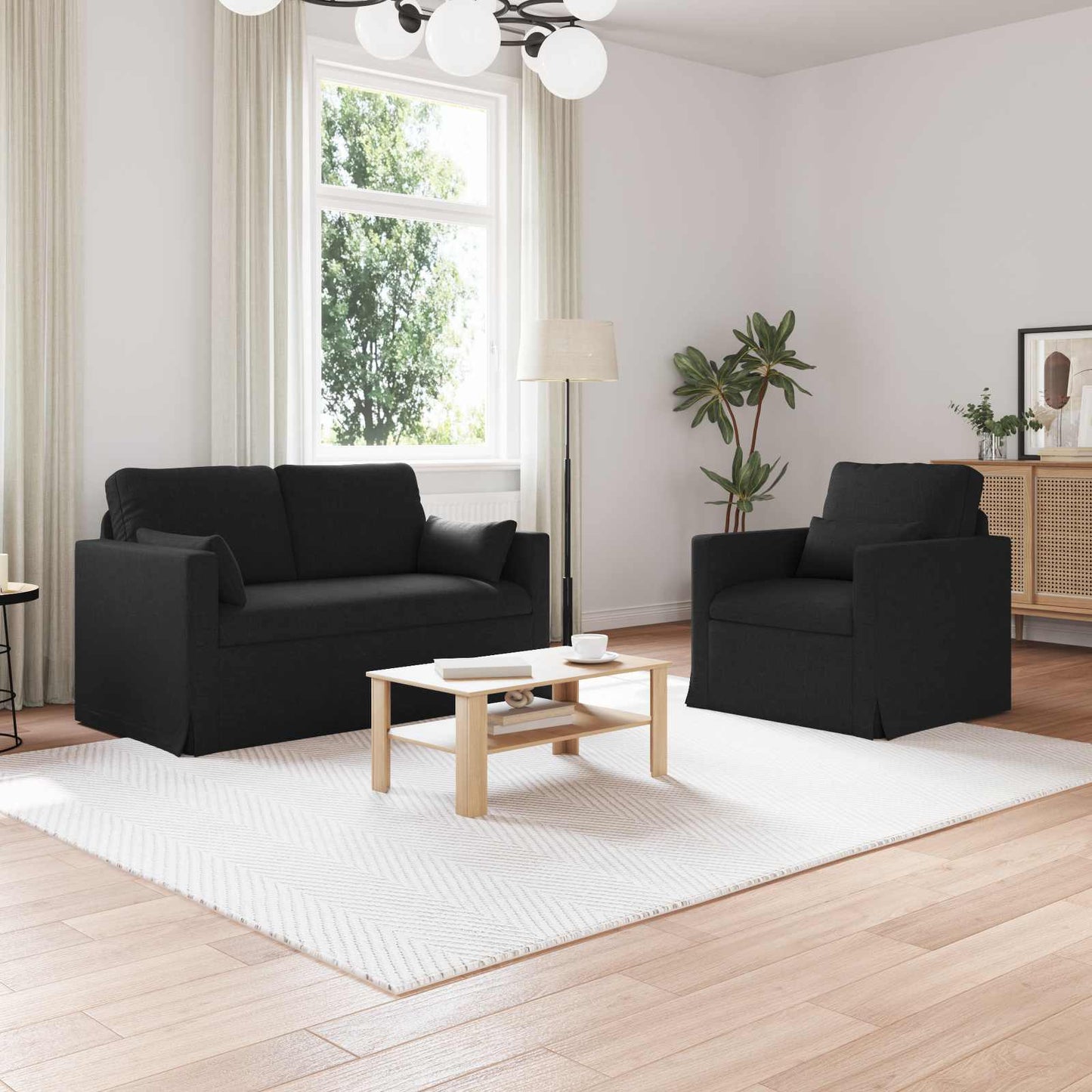 vidaXL Σετ Καναπέ 2 pcs Μαύρο 139 x 78 x 80 εκ ύφασμα