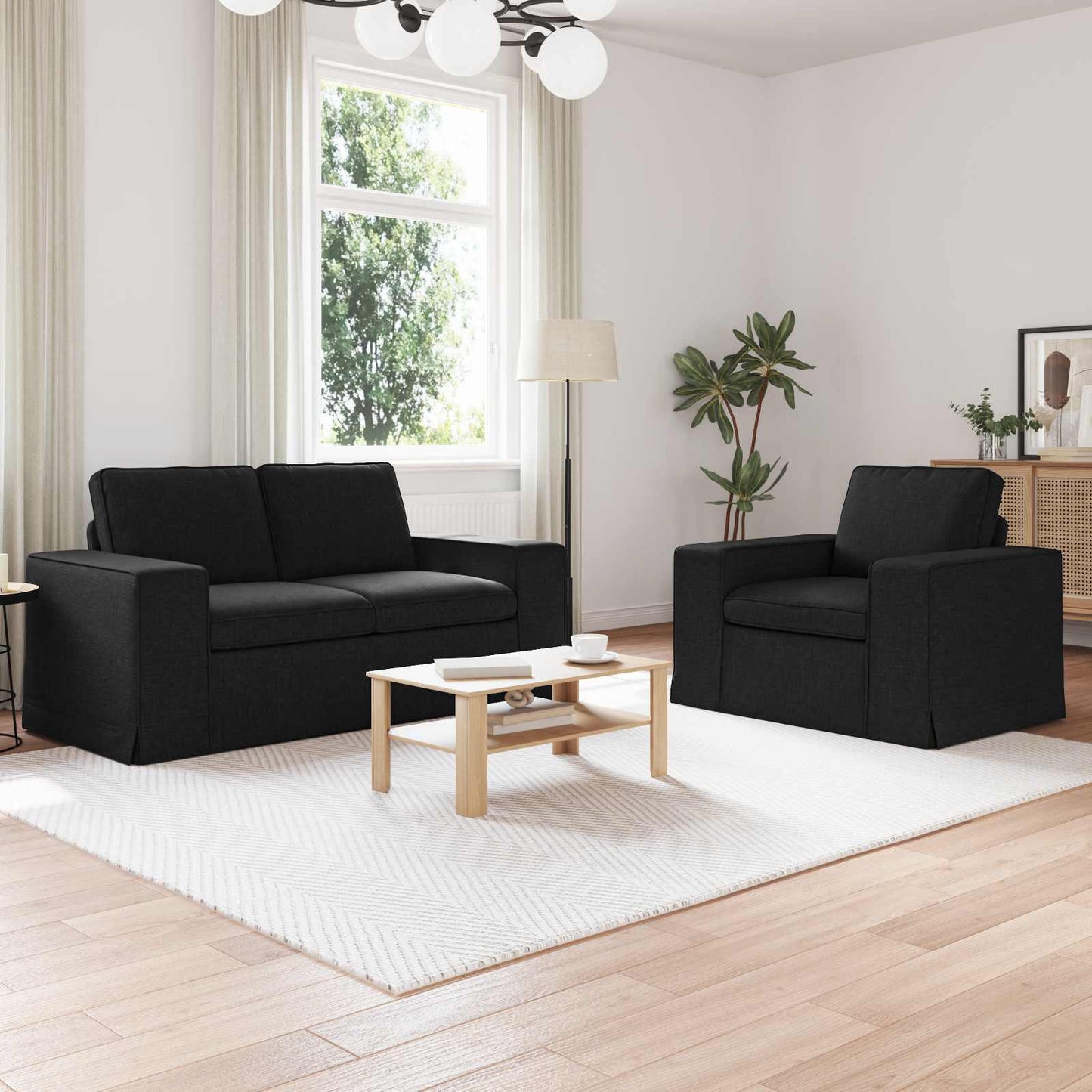 vidaXL Σετ Καναπέ 2 pcs Μαύρο 162 x 80 x 82 εκ ύφασμα