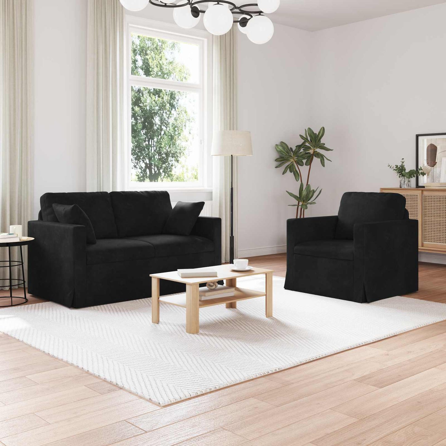 vidaXL Σετ Καναπέ 2 pcs Μαύρο 138 x 78 x 80 εκ Βελούδο