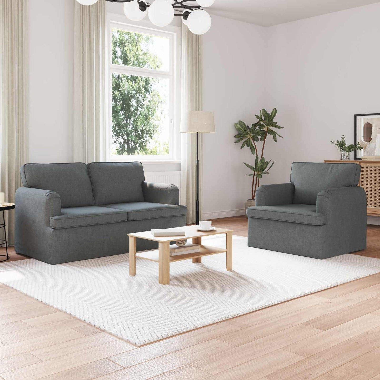 vidaXL Σετ Καναπέ 2 pcs Σκούρο Γκρι 144 x 80 x 85 εκ ύφασμα