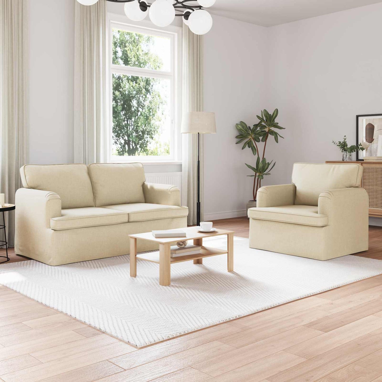 vidaXL Σετ Καναπέ 2 pcs Κρεμ 144 x 80 x 85 εκ ύφασμα