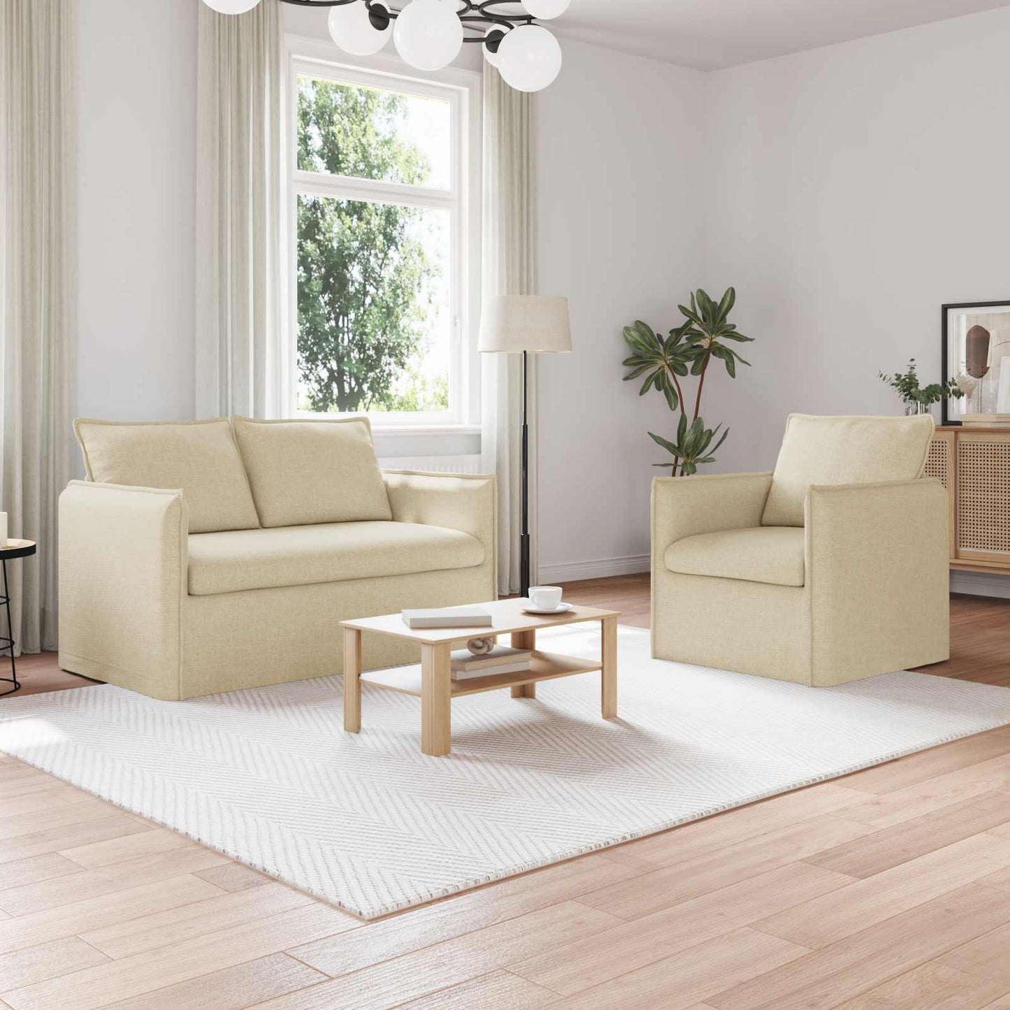 vidaXL Σετ Καναπέ 2 pcs Κρεμ 136 x 82 x 85 εκ Ύφασμα