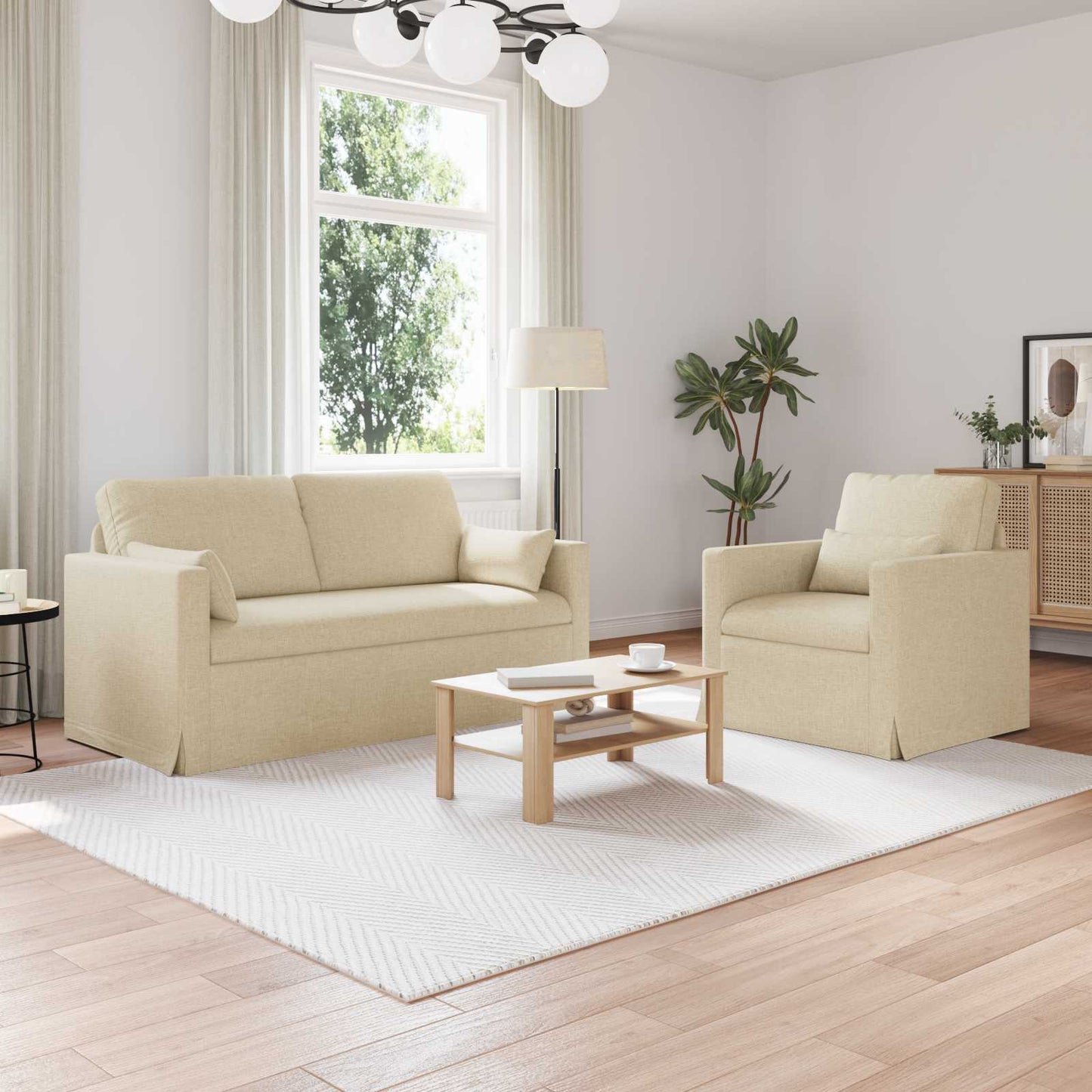 vidaXL Σετ Καναπέ 2 pcs Κρεμ 158 x 78 x 80 εκ ύφασμα