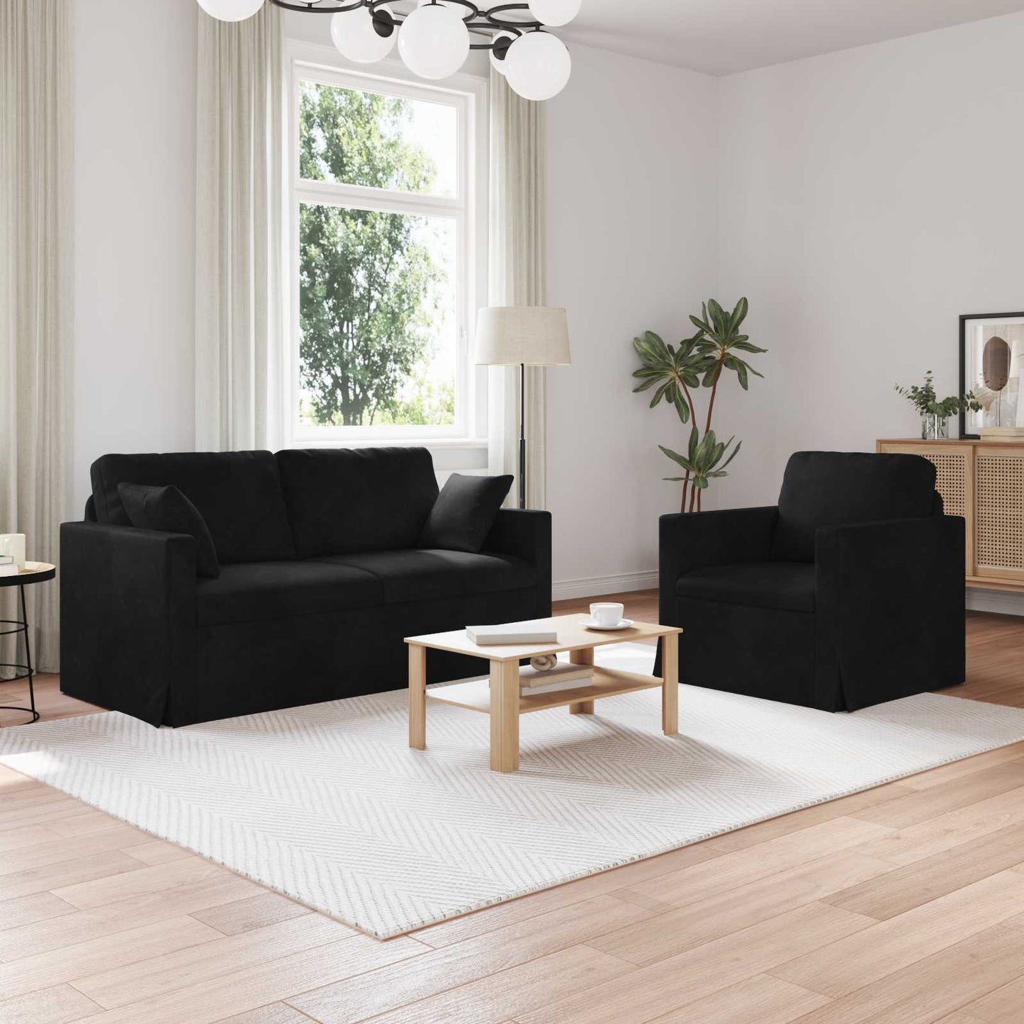 vidaXL Σετ Καναπέ 2 pcs Μαύρο 158 x 78 x 80 εκ Βελούδο