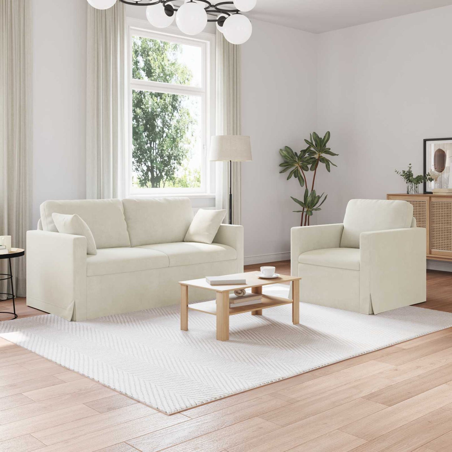 vidaXL Σετ Καναπέ 2 pcs Κρεμ 158 x 78 x 80 εκ Βελούδο