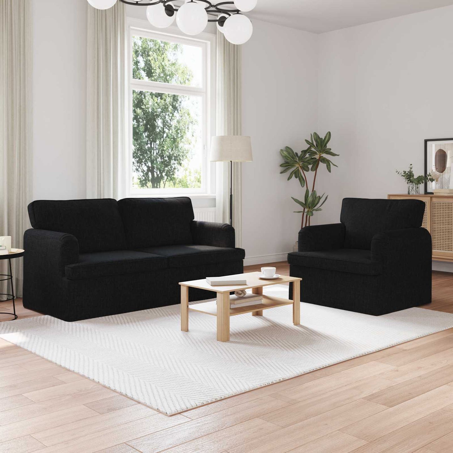 vidaXL Σετ Καναπέ 2 pcs Μαύρο 162 x 80 x 85 εκ ύφασμα