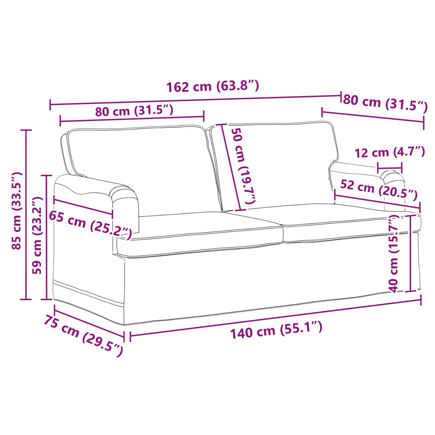 vidaXL Σετ Καναπέ 2 pcs Μαύρο 162 x 80 x 85 εκ ύφασμα