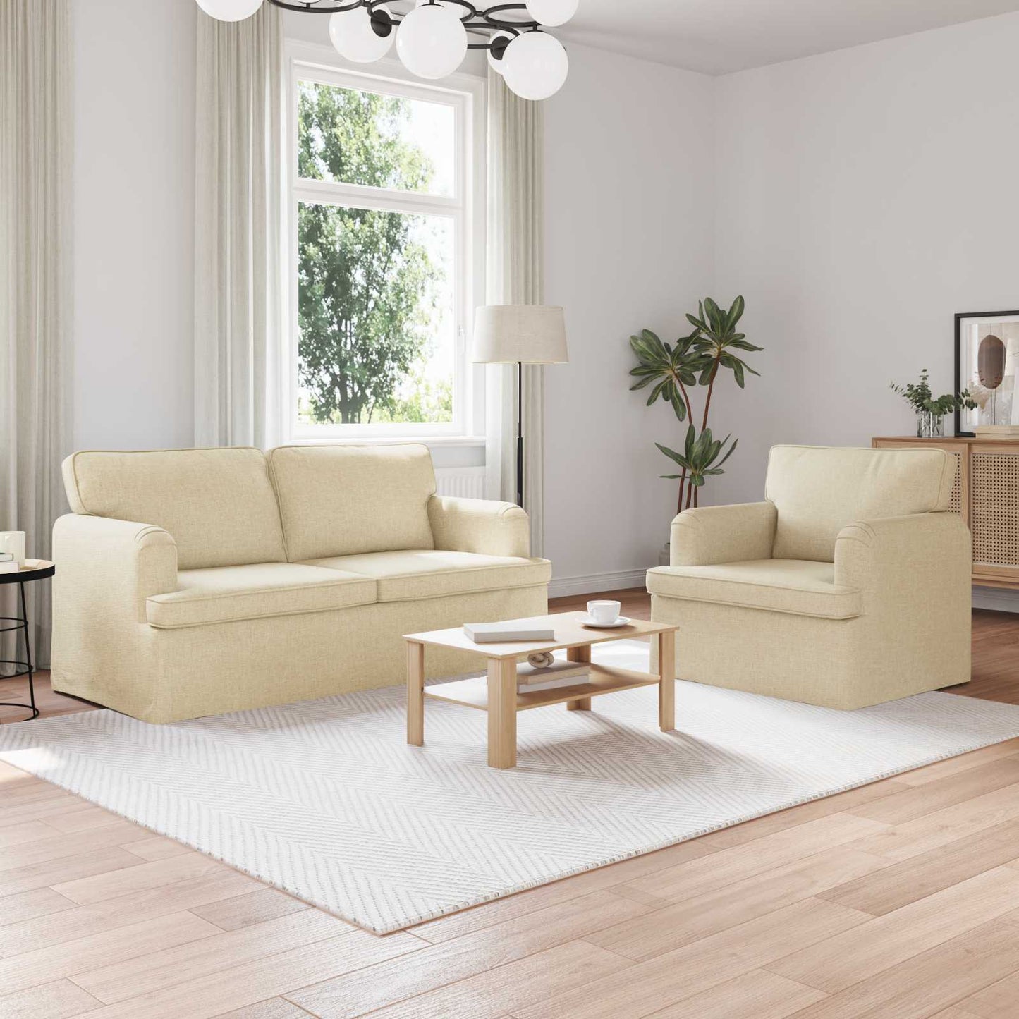 vidaXL Σετ Καναπέ 2 pcs Κρεμ 162 x 80 x 85 εκ ύφασμα