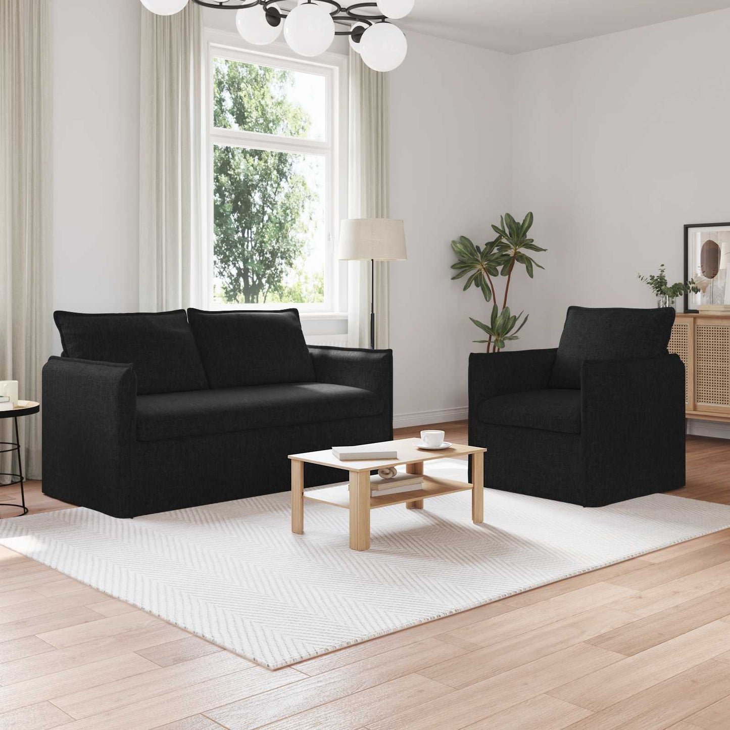 vidaXL Σετ Καναπέ 2 pcs Μαύρο 156 x 82 x 85 εκ Ύφασμα