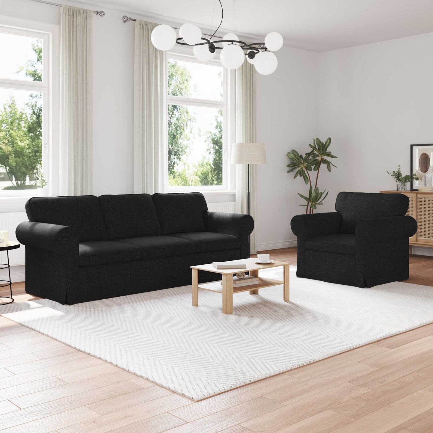 vidaXL Σετ Καναπέ 2 pcs Μαύρο 215 x 82 x 80 εκ ύφασμα