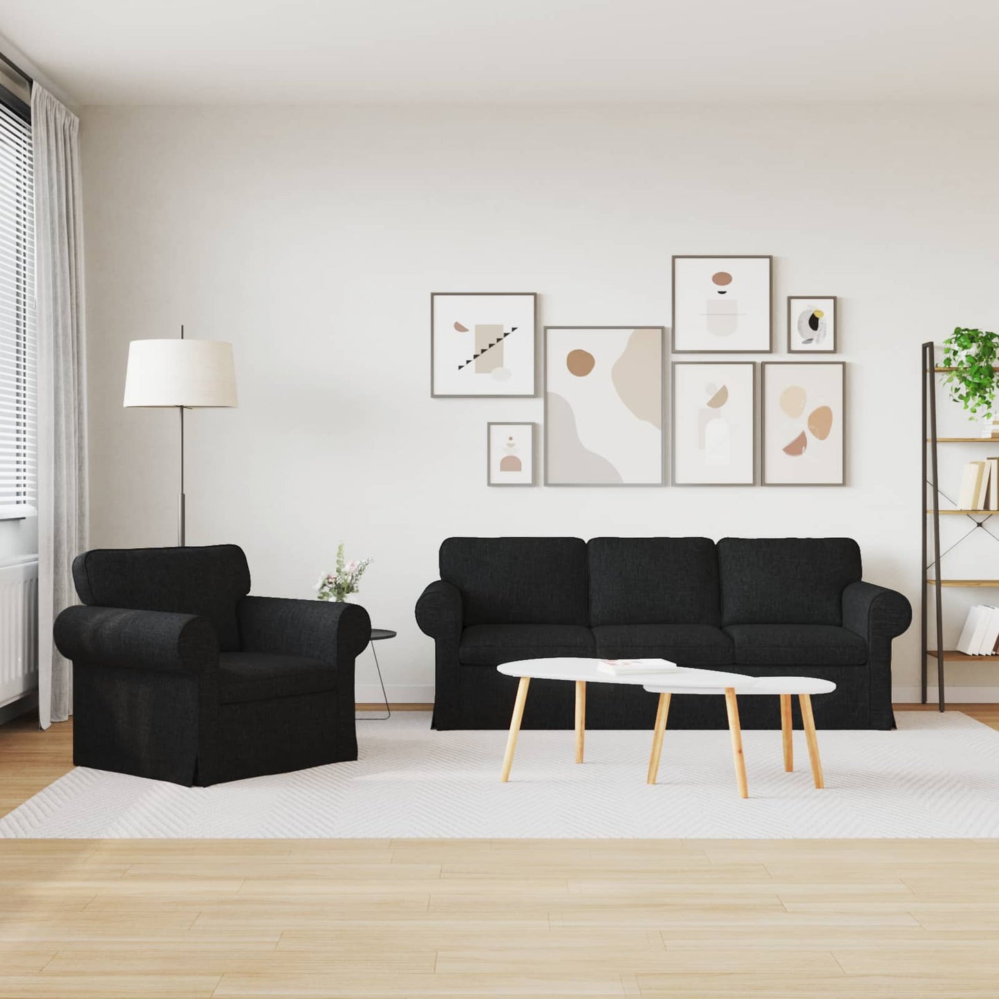 vidaXL Σετ Καναπέ 2 pcs Μαύρο 215 x 82 x 80 εκ ύφασμα