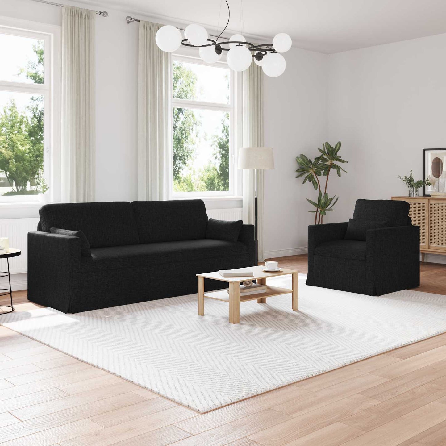 vidaXL Σετ Καναπέ 2 pcs Μαύρο 198 x 78 x 80 εκ ύφασμα