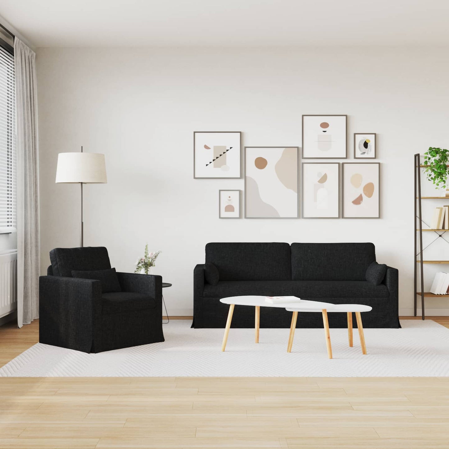 vidaXL Σετ Καναπέ 2 pcs Μαύρο 198 x 78 x 80 εκ ύφασμα