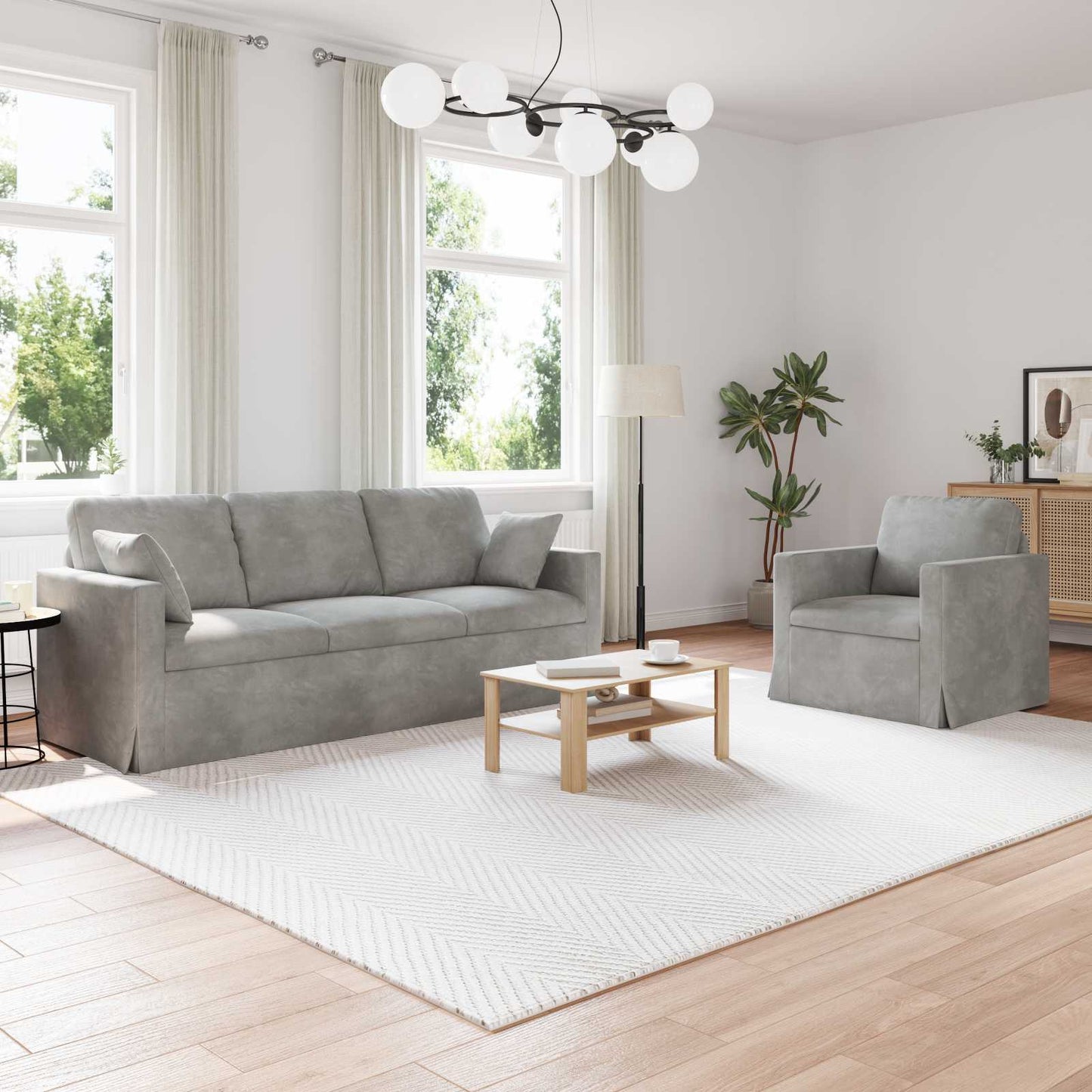vidaXL Σετ Καναπέ 2 pcs Ανοιχτό γκρι 198 x 78 x 80 εκ Βελούδο