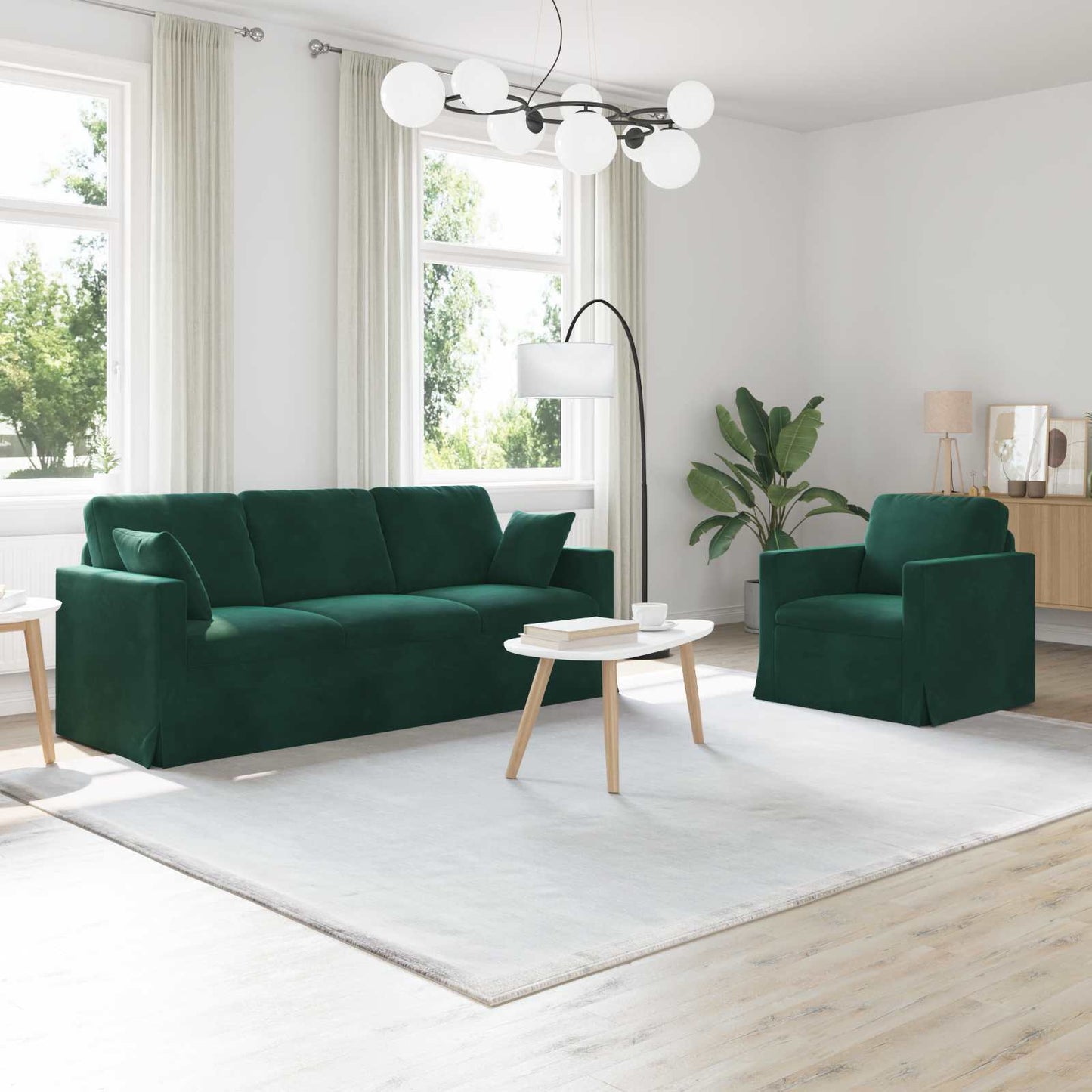 vidaXL Σετ Καναπέ 2 pcs Σκούρο Πράσινο 198 x 78 x 80 εκ Βελούδο