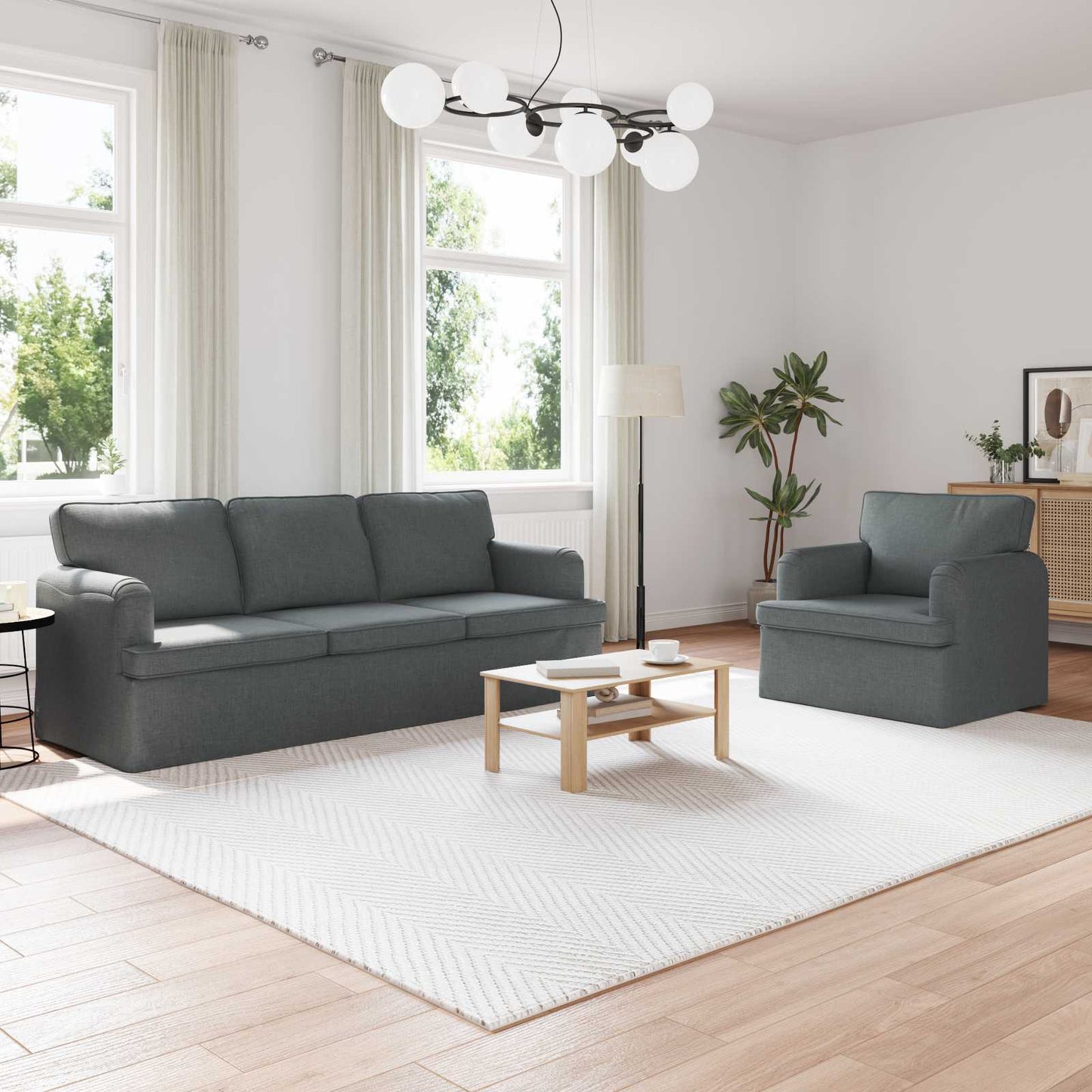 vidaXL Σετ Καναπέ 2 pcs Σκούρο Γκρι 144 x 80 x 85 εκ ύφασμα