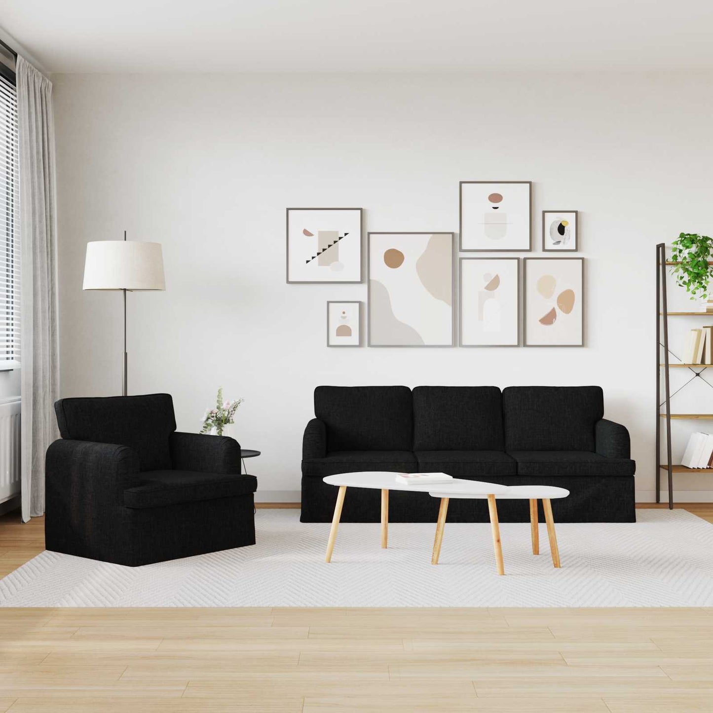 vidaXL Σετ Καναπέ 2 pcs Μαύρο 144 x 80 x 85 εκ ύφασμα