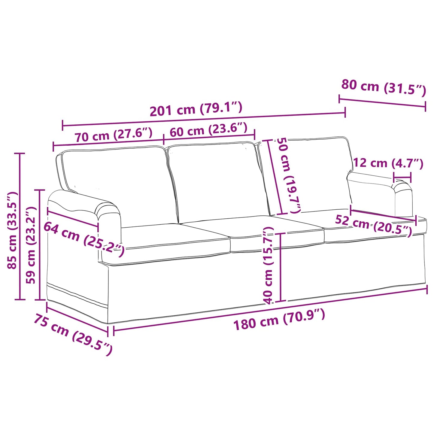 vidaXL Σετ Καναπέ 2 pcs Μαύρο 144 x 80 x 85 εκ ύφασμα