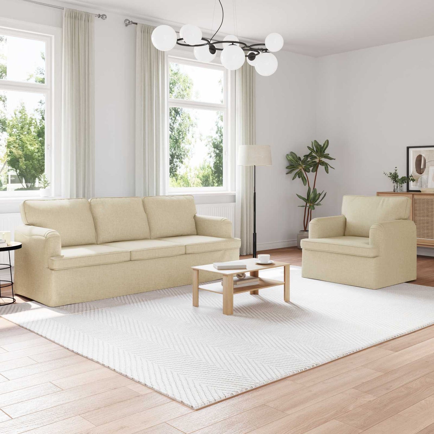 vidaXL Σετ Καναπέ 2 pcs Κρεμ 201 x 80 x 85 εκ ύφασμα