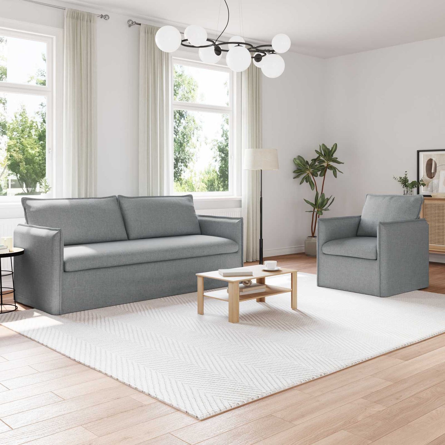 vidaXL Σετ Καναπέ 2 pcs Ανοιχτό γκρι 196 x 82 x 85 εκ Ύφασμα