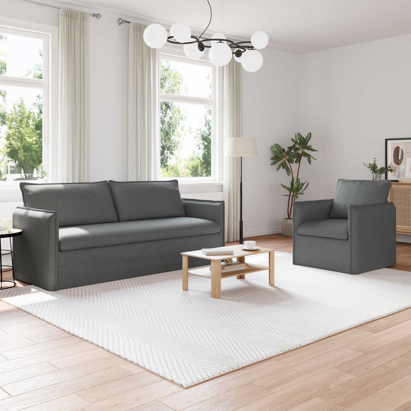 vidaXL Σετ Καναπέ 2 pcs Σκούρο Γκρι 196 x 82 x 85 εκ Ύφασμα