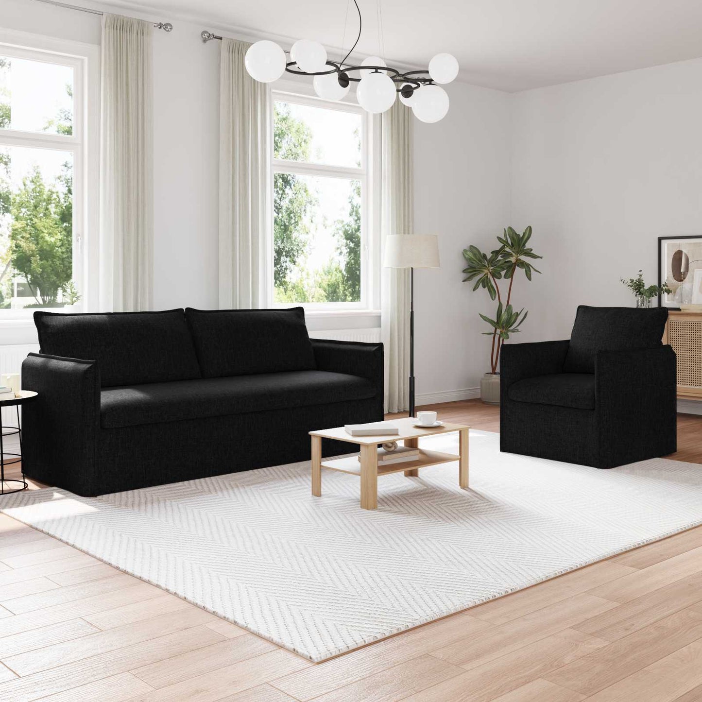 vidaXL Σετ Καναπέ 2 pcs Μαύρο 196 x 82 x 85 εκ Ύφασμα