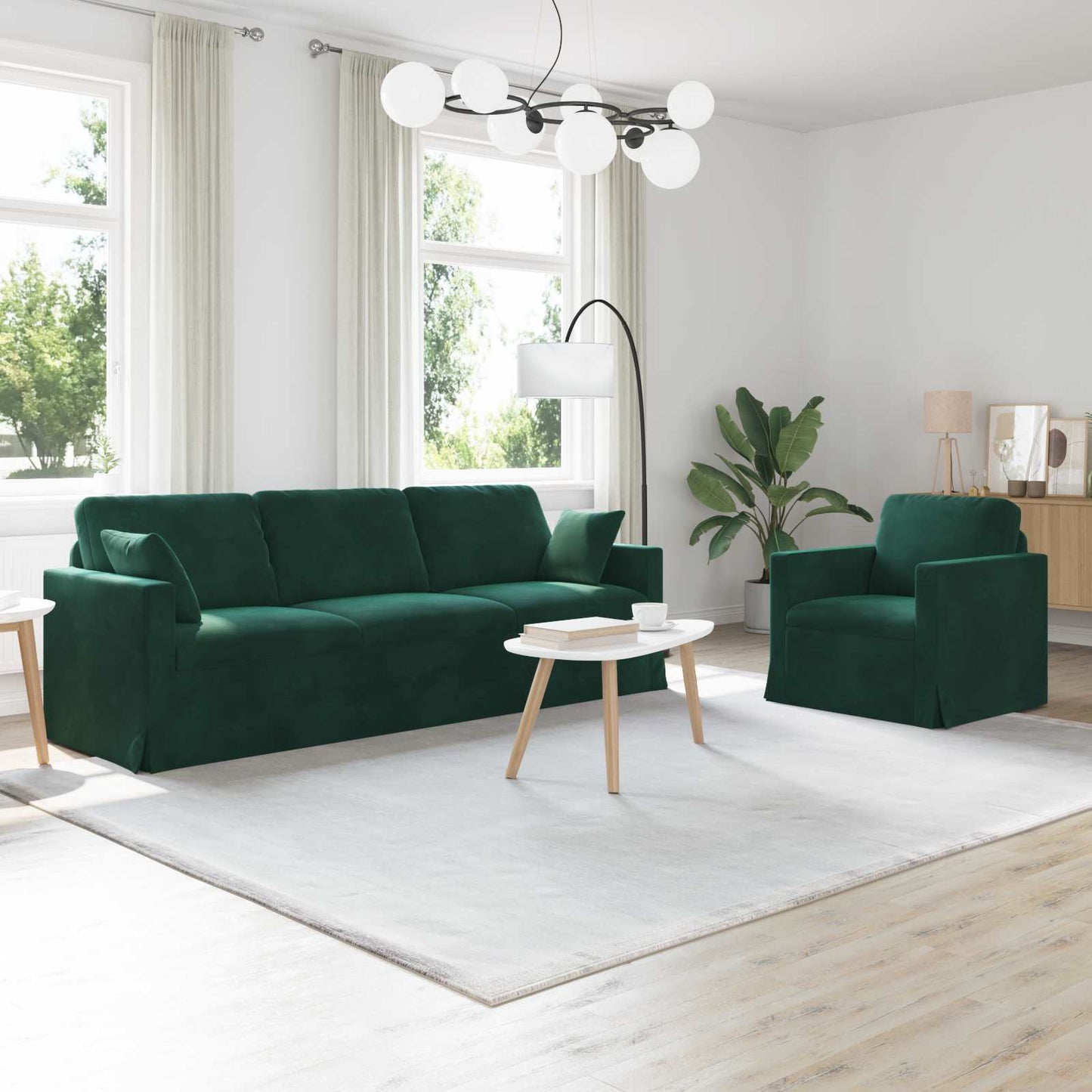 vidaXL Σετ Καναπέ 2 pcs Σκούρο Πράσινο 228 x 78 x 80 εκ Βελούδο