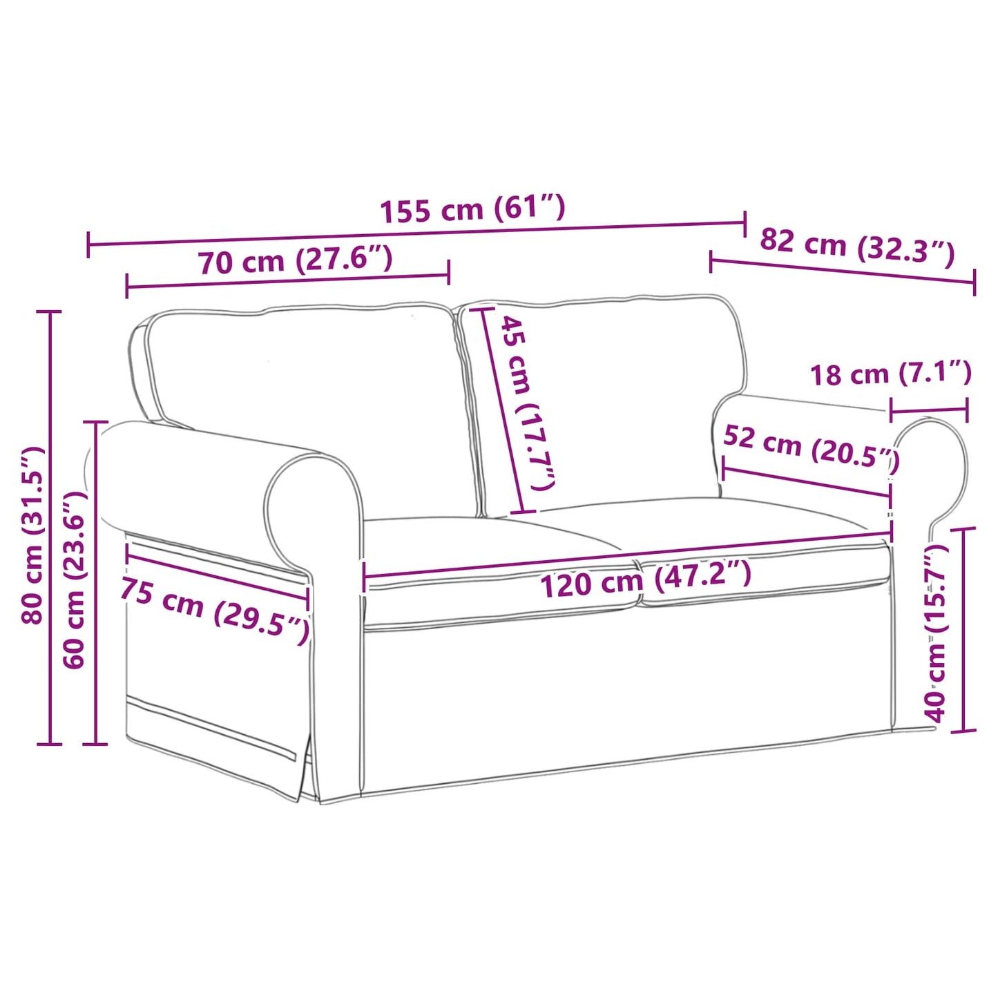 vidaXL Καναπές Σκούρο Γκρι 155 x 82 x 80 εκ ύφασμα
