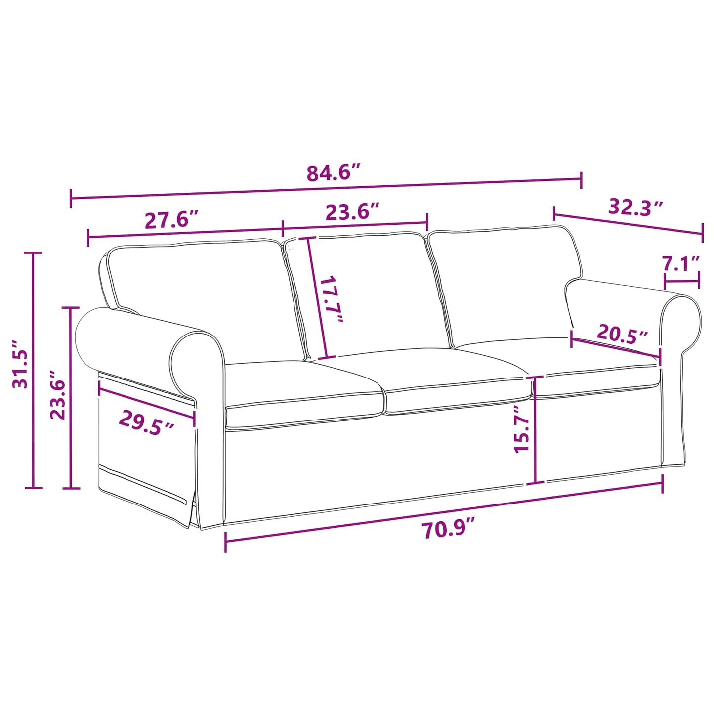 vidaXL Καναπές Σκούρο Γκρι 215 x 82 x 80 εκ ύφασμα