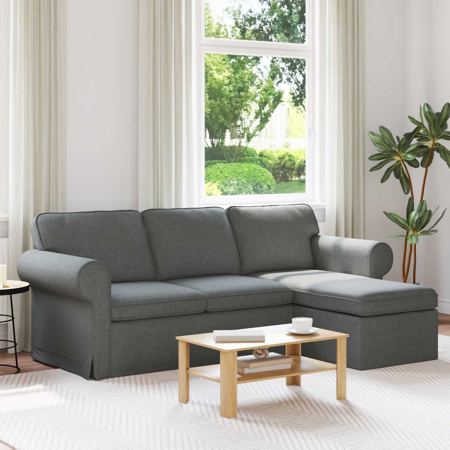 vidaXL Καναπές Σκούρο Γκρι 215 x 138 x 80 εκ ύφασμα