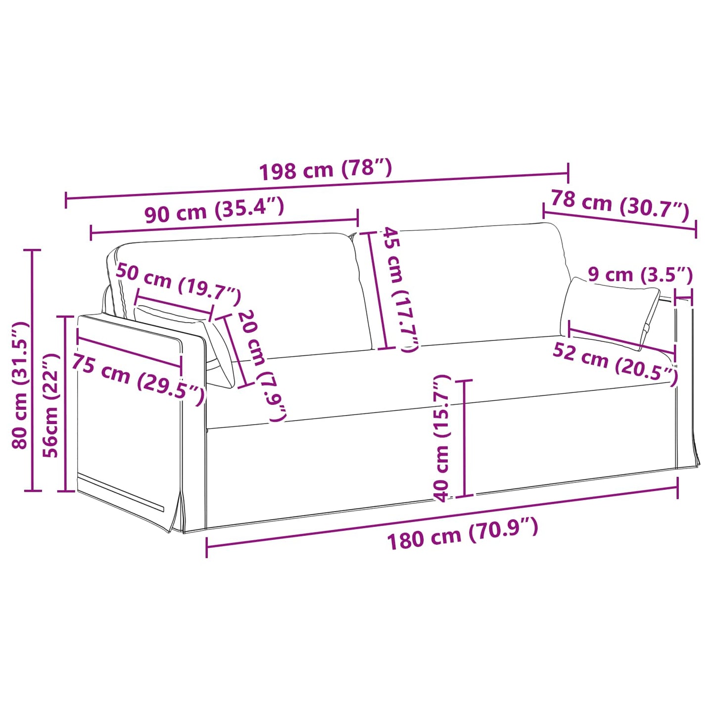 vidaXL Καναπές Μαύρο 158 x 78 x 80 εκ ύφασμα