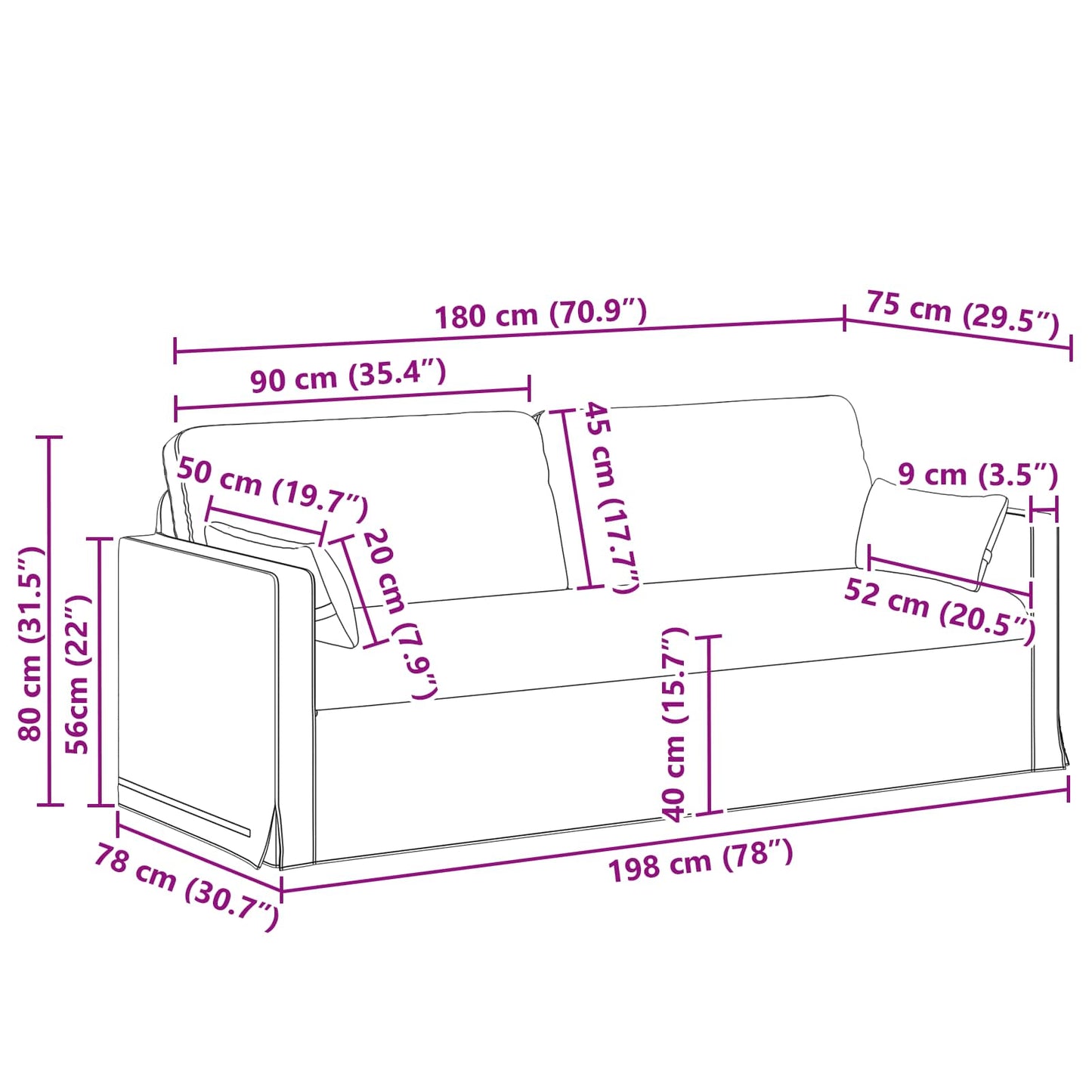 vidaXL Καναπές Taupe 198 x 78 x 80 εκ ύφασμα