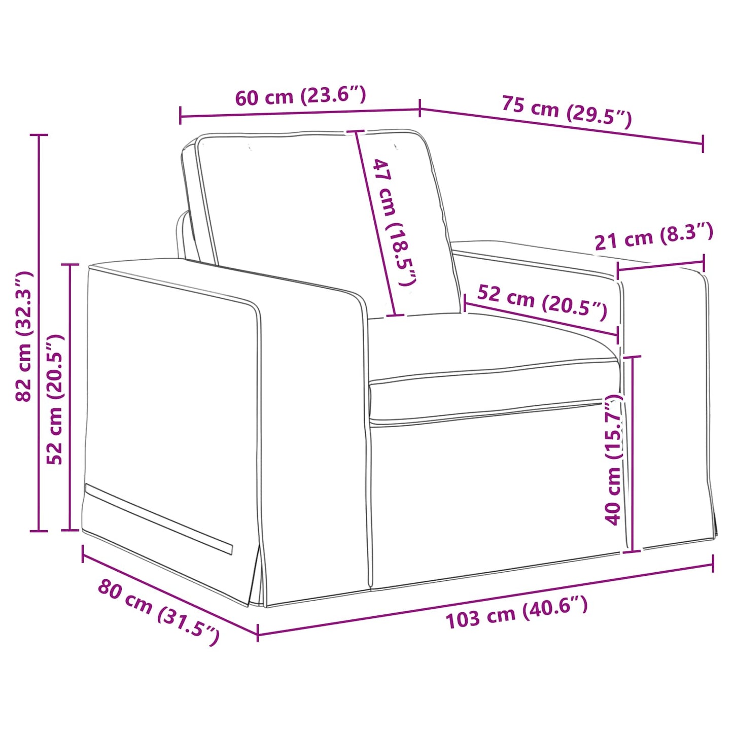 vidaXL Καναπές Σκούρο Γκρι 103 x 80 x 82 εκ ύφασμα