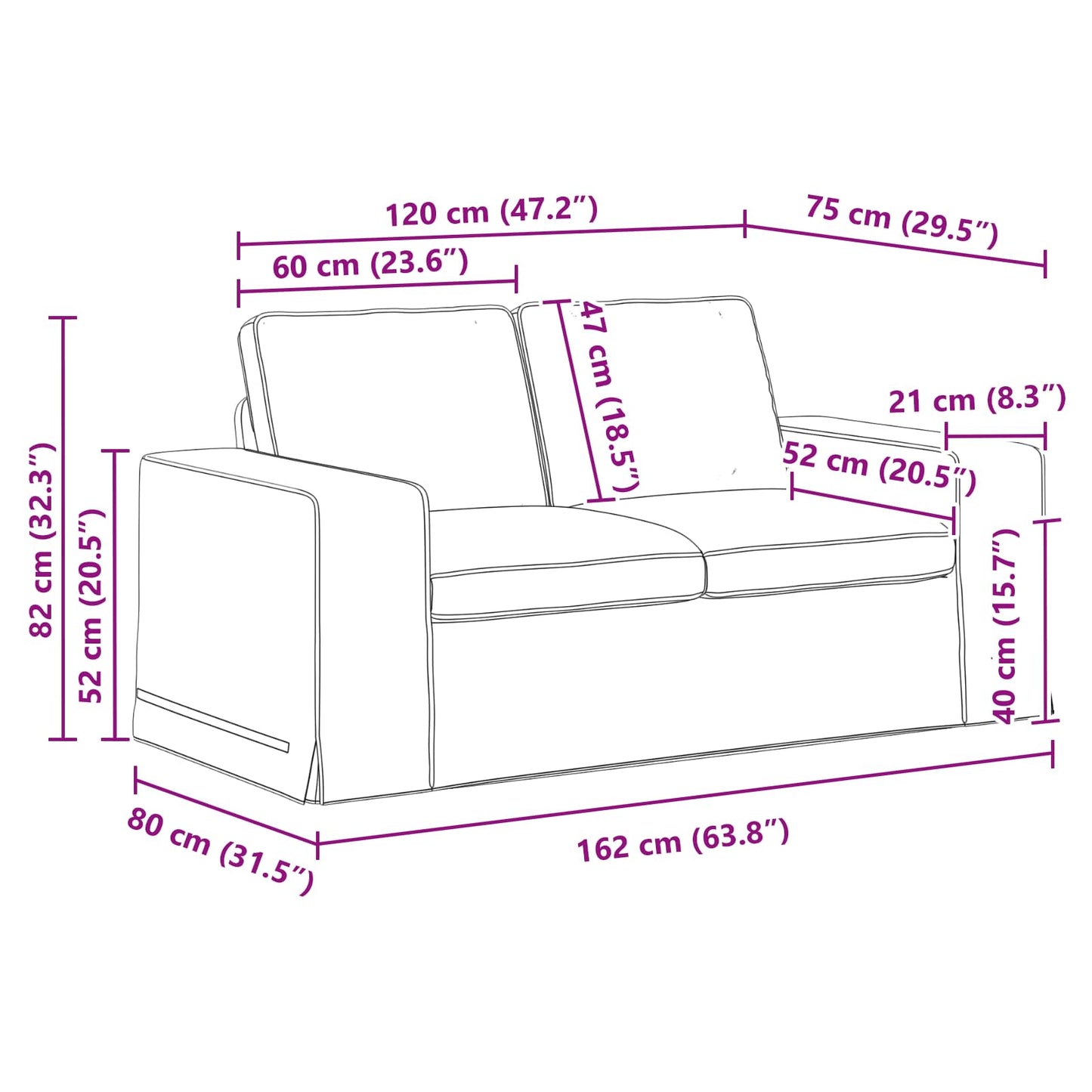 vidaXL Καναπές Μαύρο 162 x 80 x 82 εκ ύφασμα