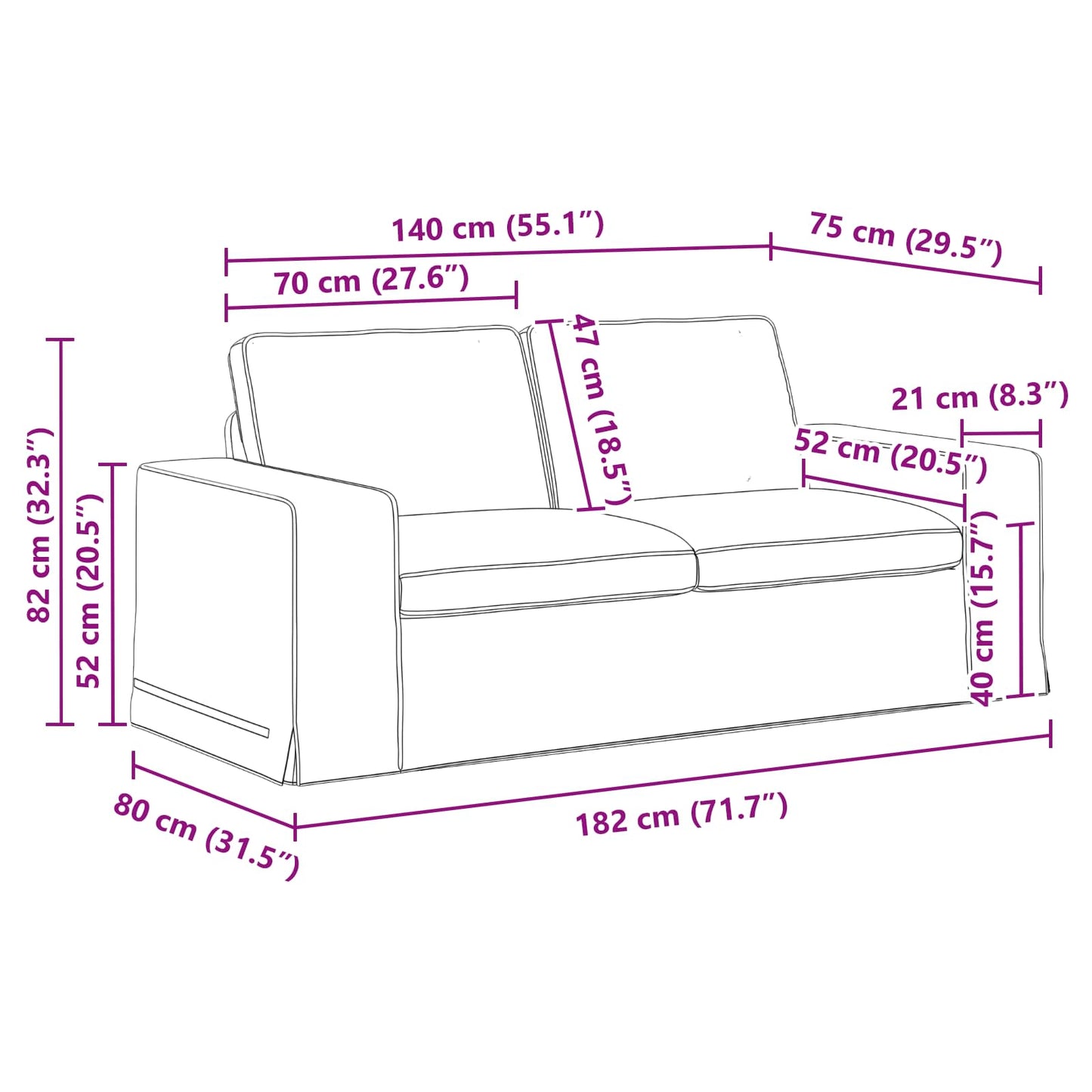 vidaXL Καναπές Μαύρο 182 x 80 x 82 εκ ύφασμα
