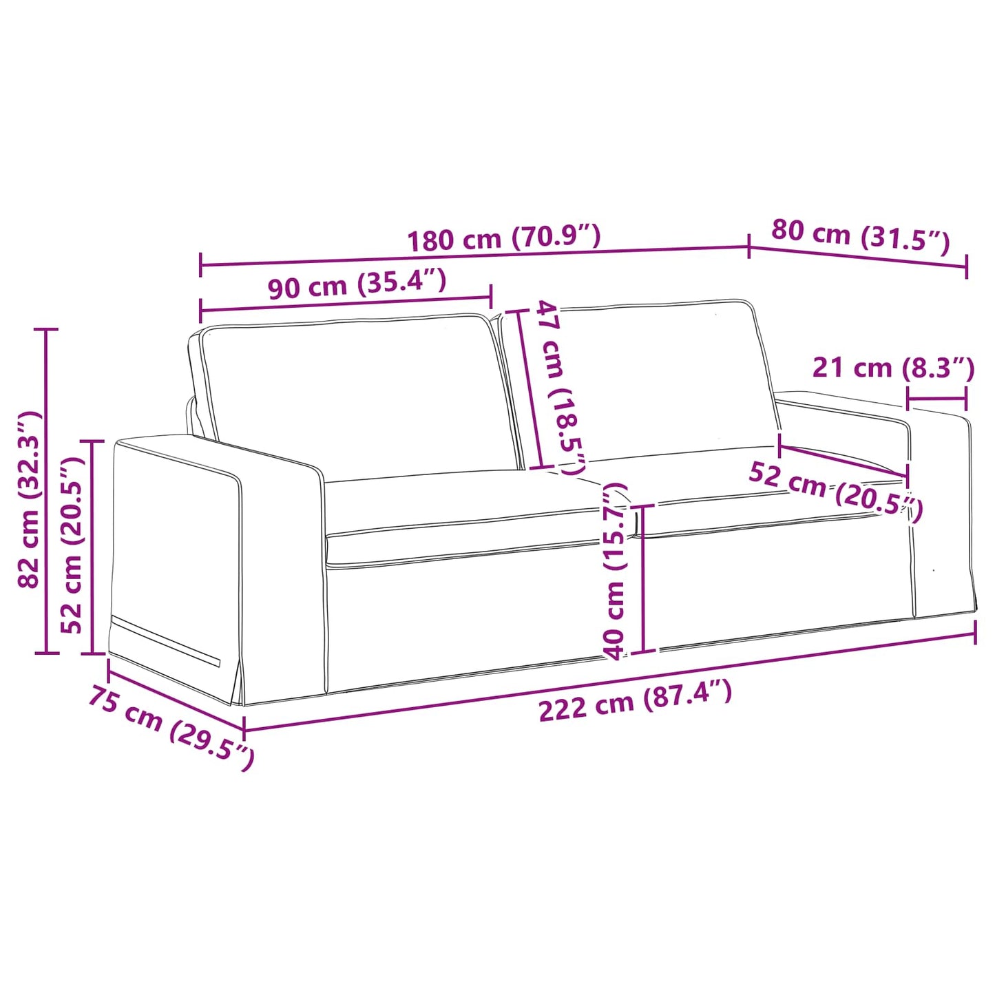 vidaXL Καναπές Ανοιχτό γκρι 222 x 80 x 82 εκ ύφασμα